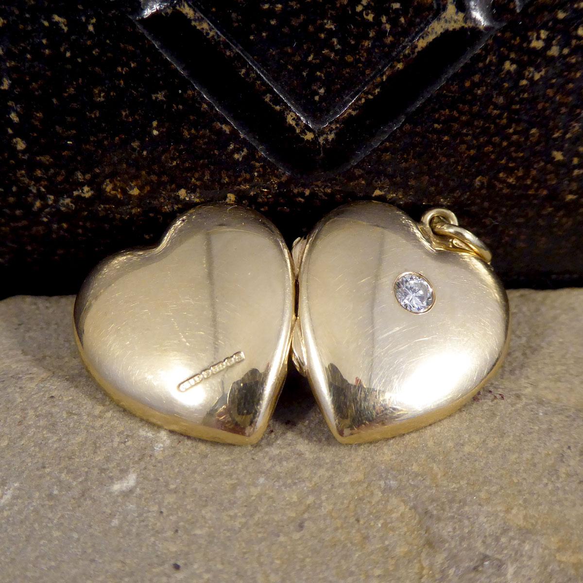 Diamond Set Vintage 9ct Yellow Gold Heart Locket Pendant 1