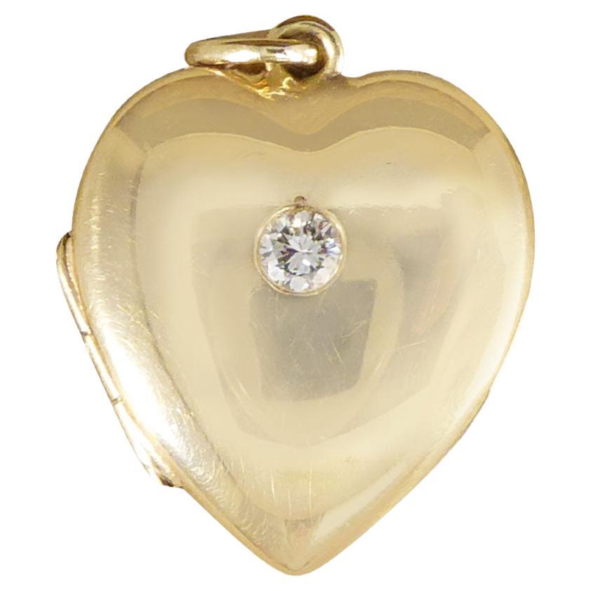 Diamond Set Vintage 9ct Yellow Gold Heart Locket Pendant