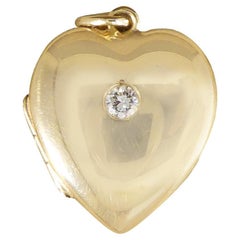 Diamond Set Retro 9ct Yellow Gold Heart Locket Pendant