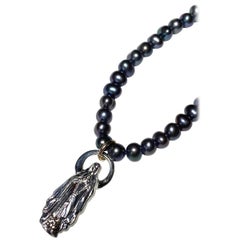 Diamante Blanco Collar de Perlas Negras Medalla de la Virgen María Colgante J Dauphin