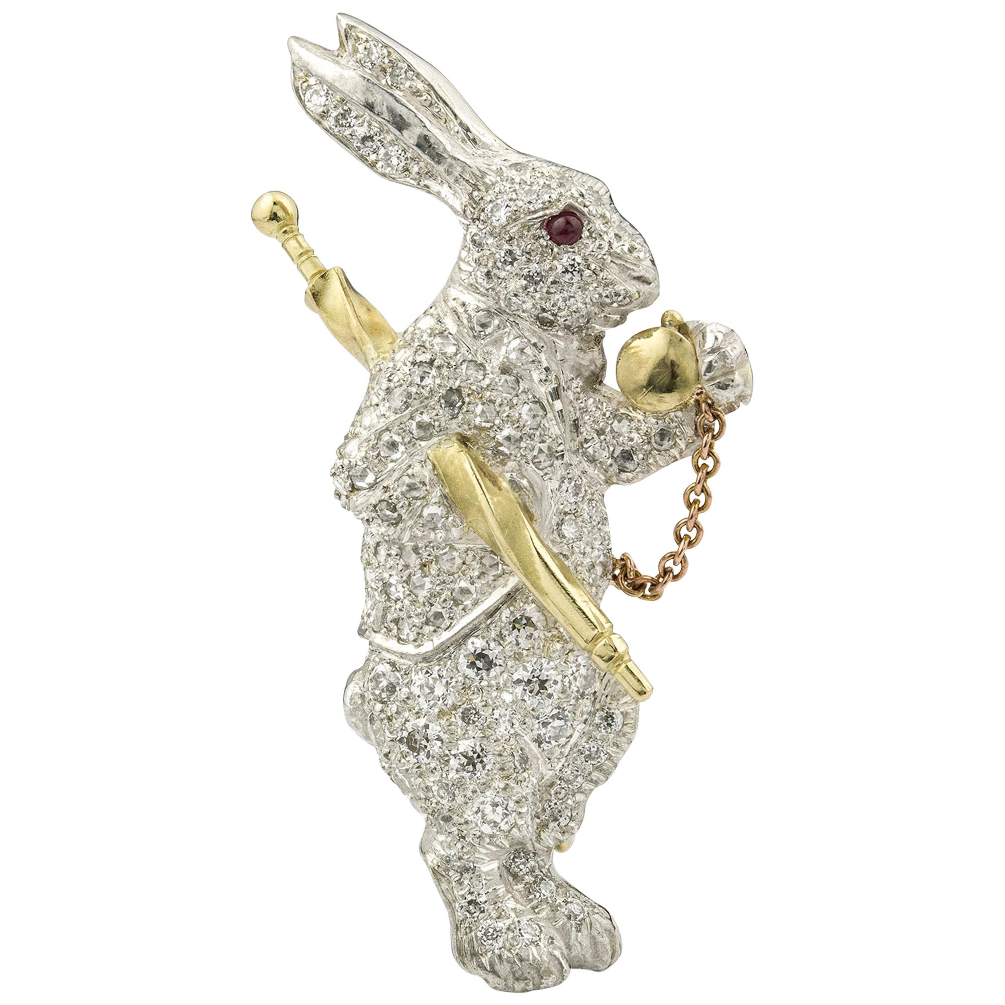 Diamond-Set White Rabbit Brooch