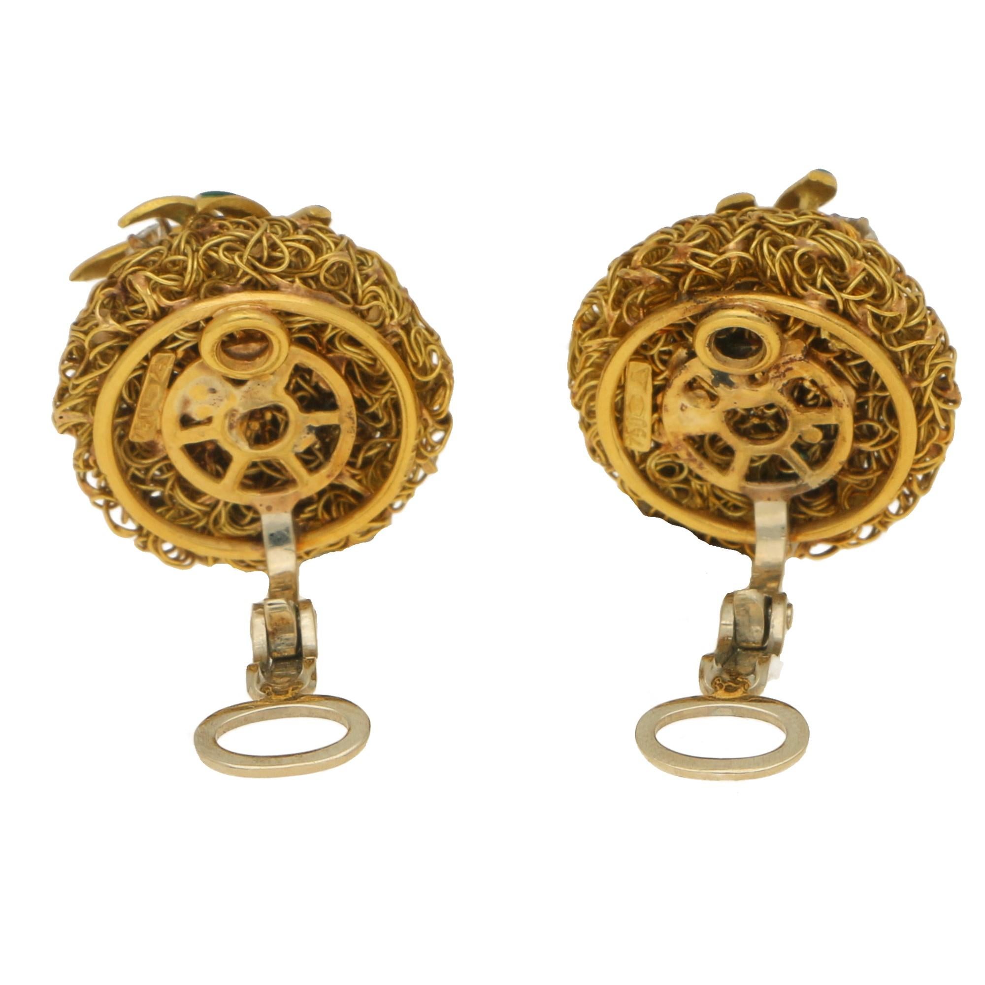 Women's or Men's Diamond Set Wire Work Pineapple Earrings in 18 Carat Yellow Gold