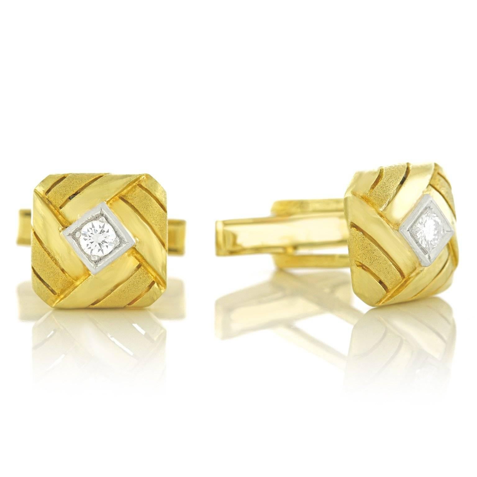 Diamond-Set Woven Gold Cufflinks 4