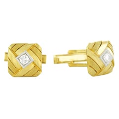 Diamond-Set Woven Gold Cufflinks