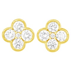Pendientes Trébol Oro Amarillo Engastados con Diamantes