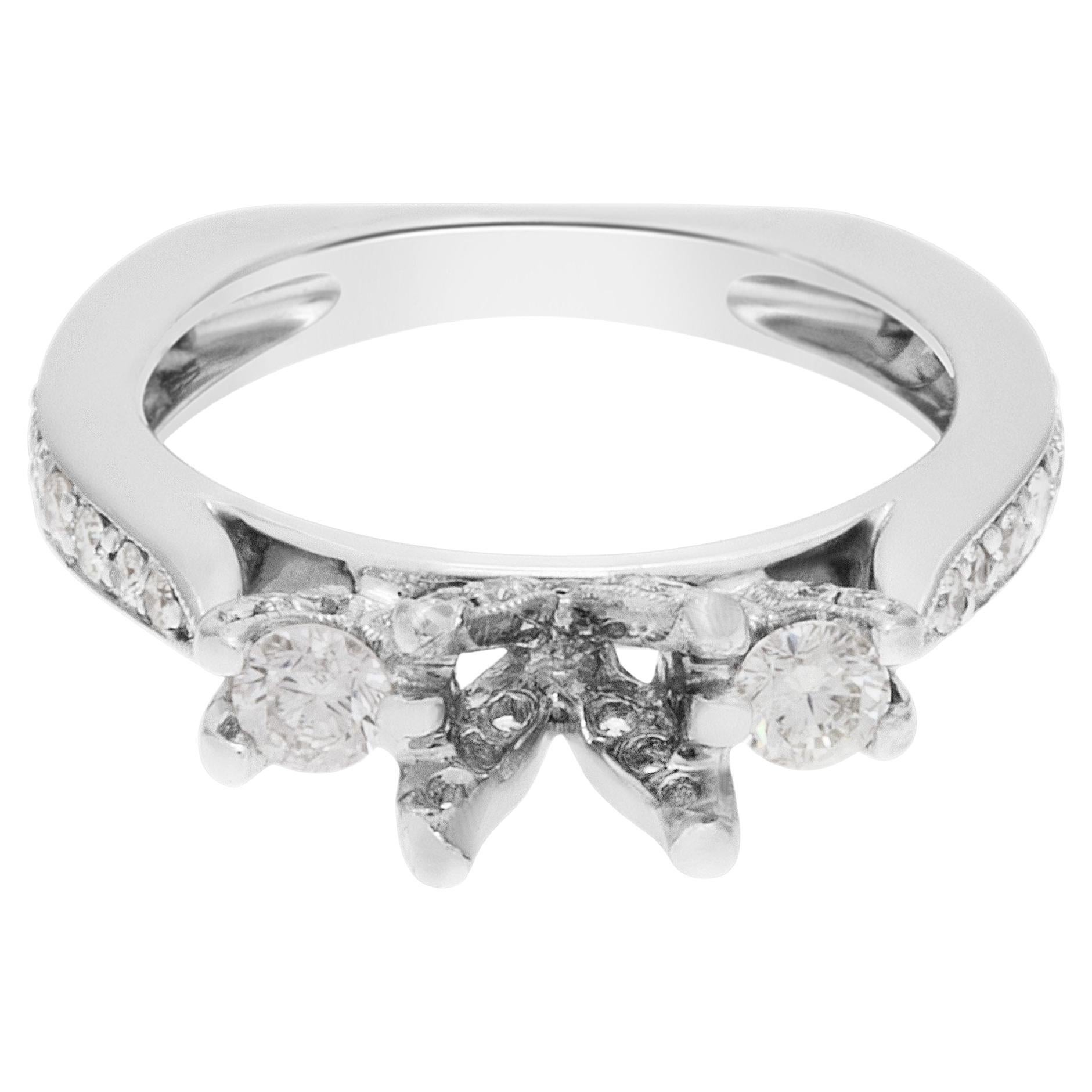 Diamond Setting with 2 Side Diamonds in 14k White Gold For Sale