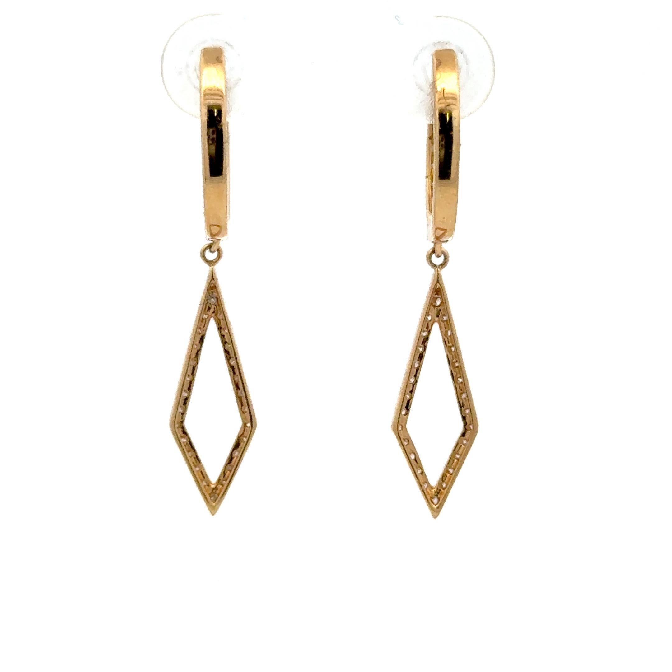 Boucles d'oreilles pendantes en or jaune 14 carats avec diamants de 0,40 carat en vente 1