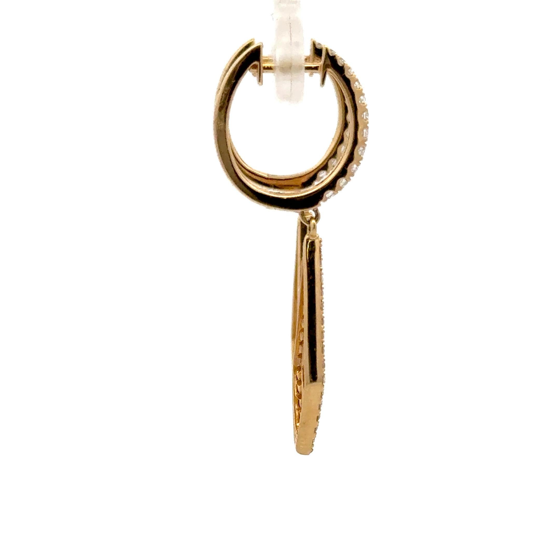 Boucles d'oreilles pendantes en or jaune 14 carats avec diamants de 0,40 carat en vente 2