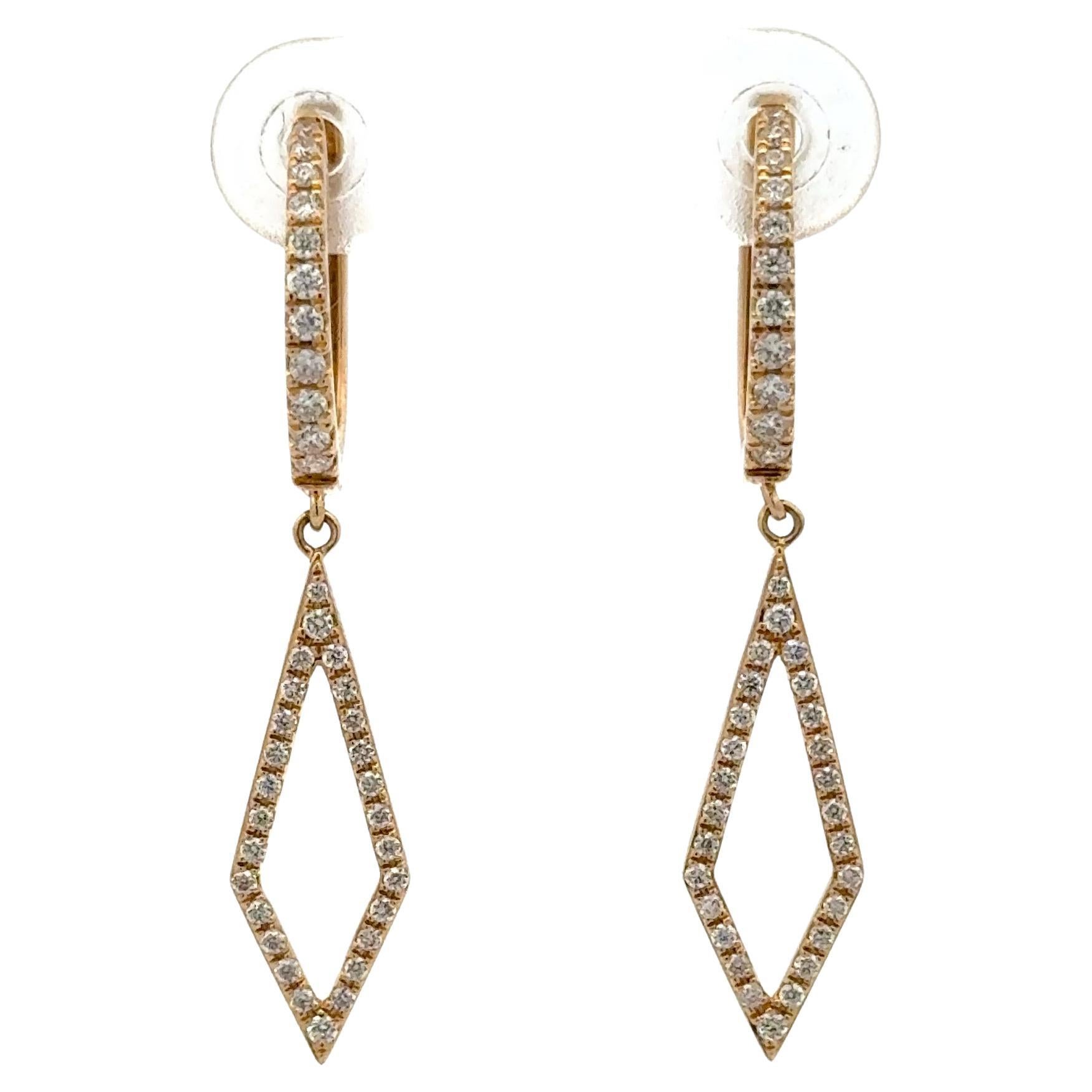 Boucles d'oreilles pendantes en or jaune 14 carats avec diamants de 0,40 carat