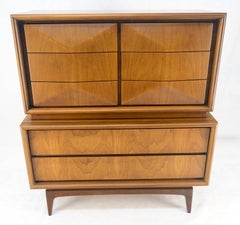 Diamond Shape Front Drawers High Chest Walnut Mid Century Modern Dresser MINT!