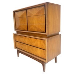 Diamond Shape Front Drawers High Chest Walnut Mid Century Modern Dresser MINT!
