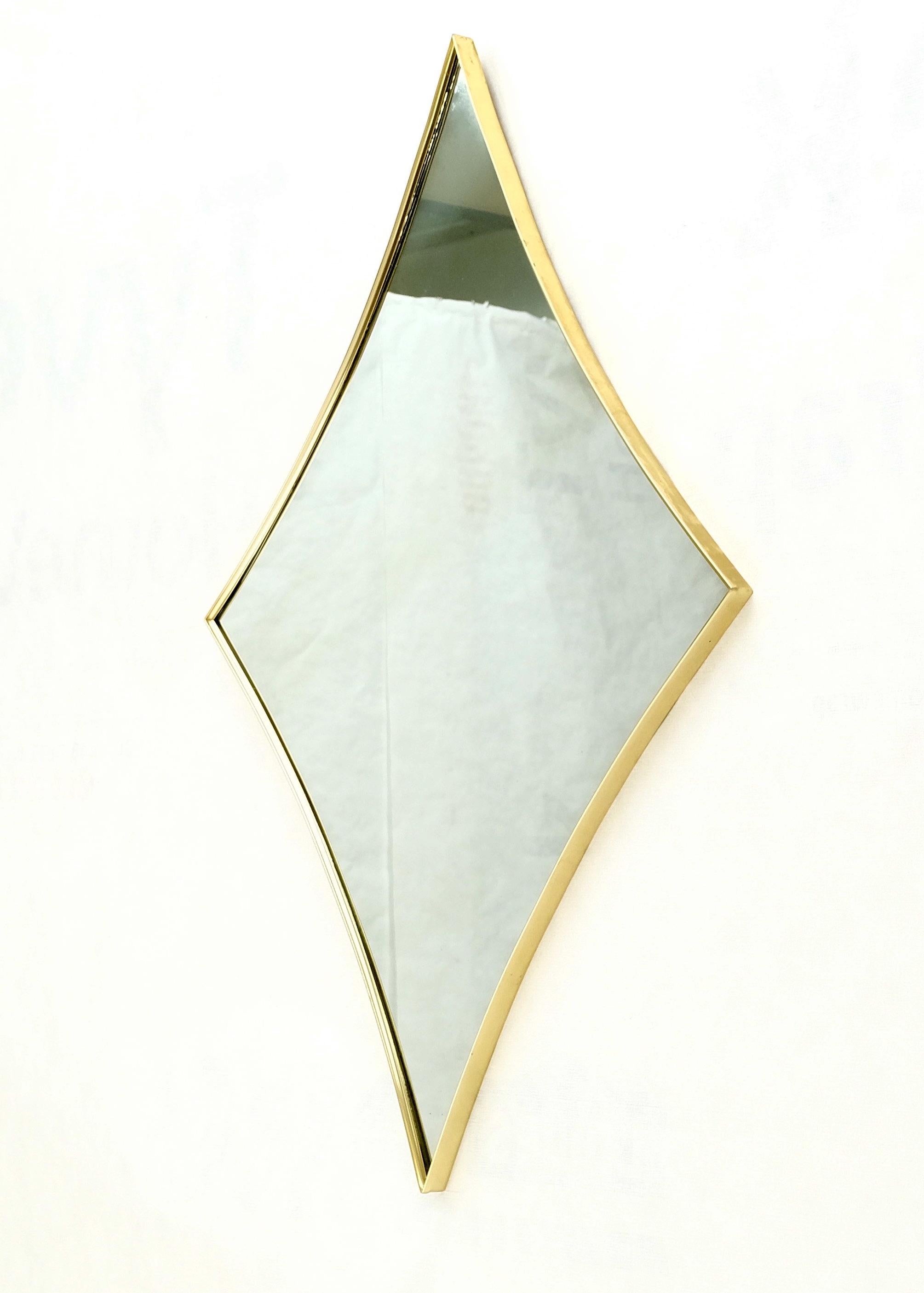 20th Century Diamond Shape Italian Aluminum Molding Thin Profile Frame Wall Mirror Mint For Sale