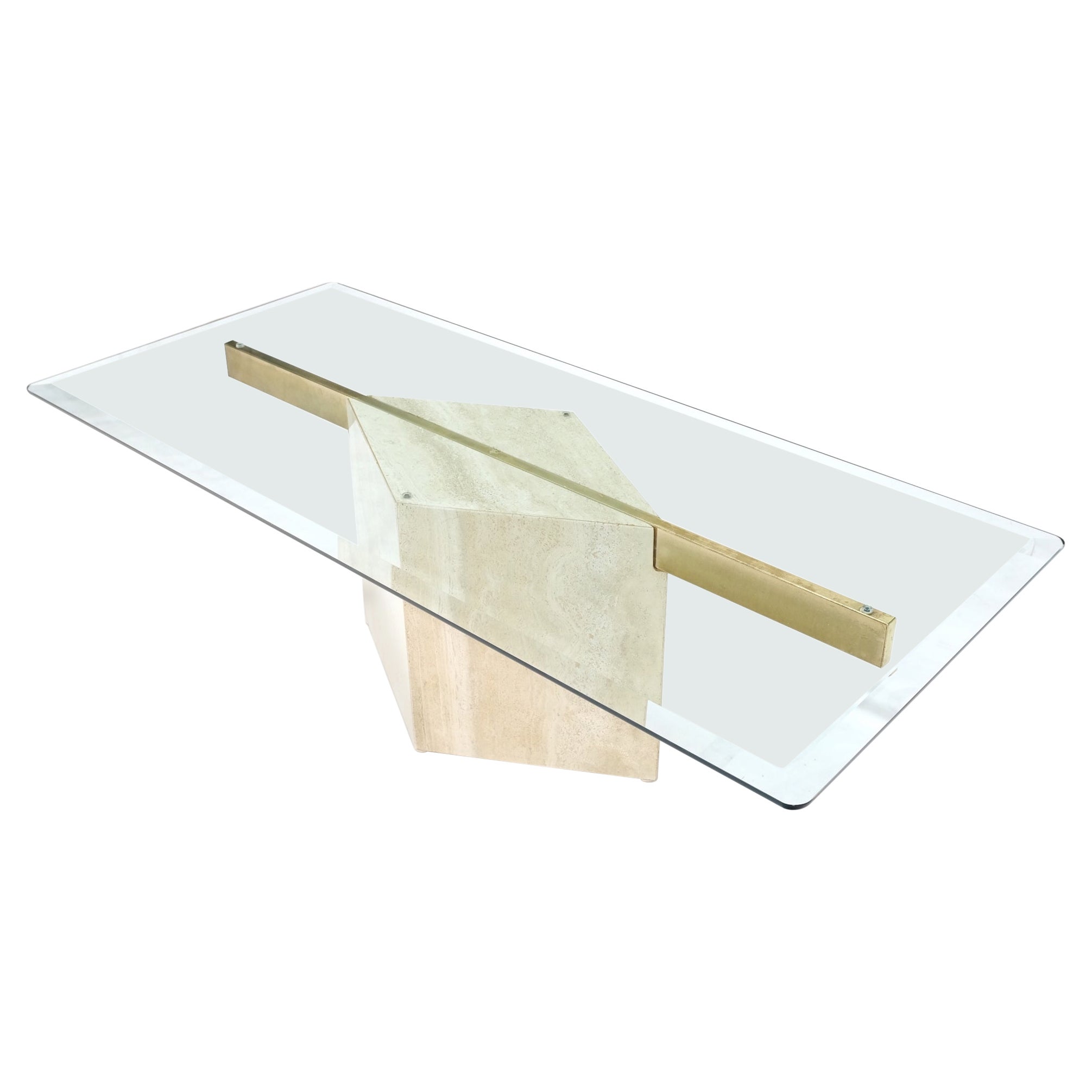 Pedestal en forma de diamante Base de travertino Tapa de cristal Mesa de centro rectangular Menta