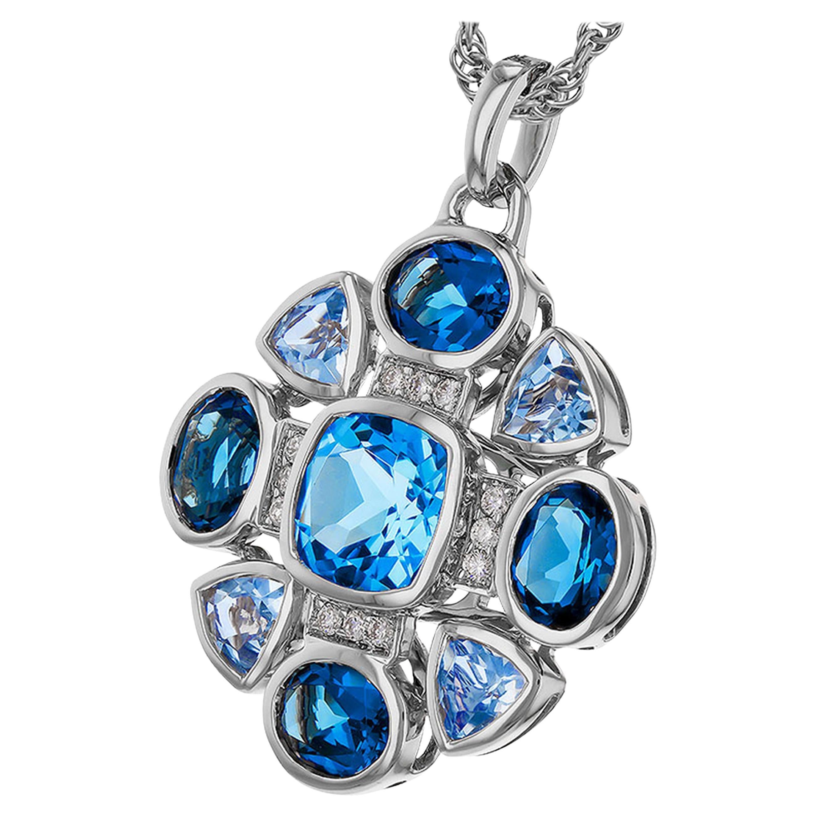 Collar Colgante con Diamantes y Topacio Azul de 3,19 Quilates en Oro Blanco de 14K en venta