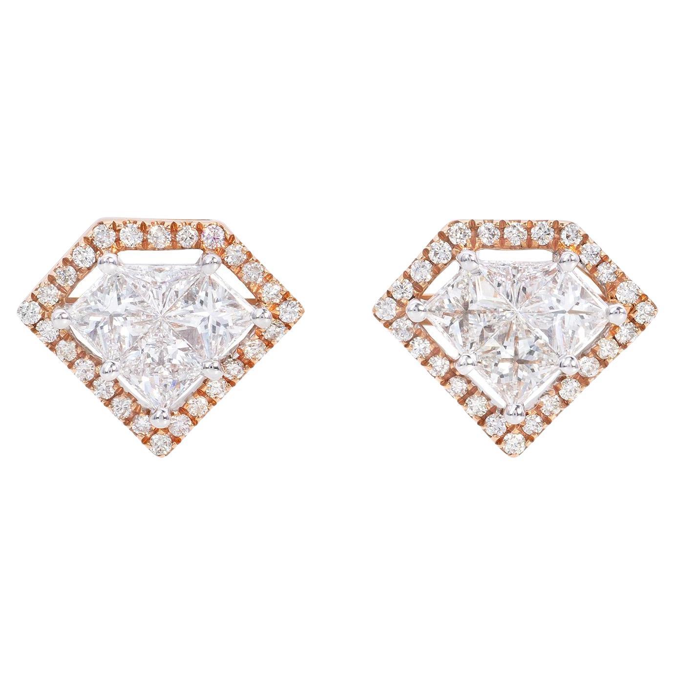 Diamond Shaped 18K Gold Earring