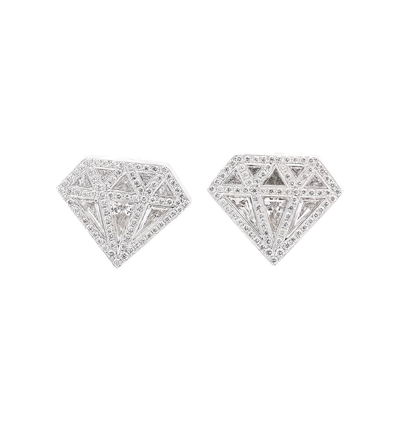 Bullet Cut Diamond Shaped 2 CTTW Diamond Stud in 18K White Gold Earrings For Sale