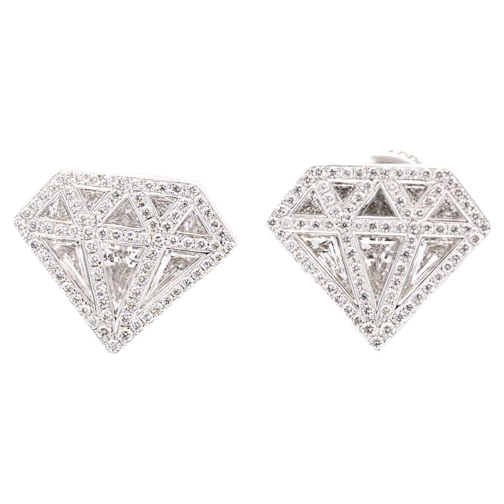 Diamond Shaped 2 CTTW Diamond Stud in 18K White Gold Earrings For Sale