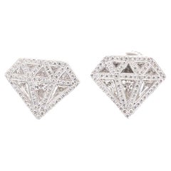 Boucles d'oreilles en or blanc 18 carats avec diamant en forme de 2 CTTW