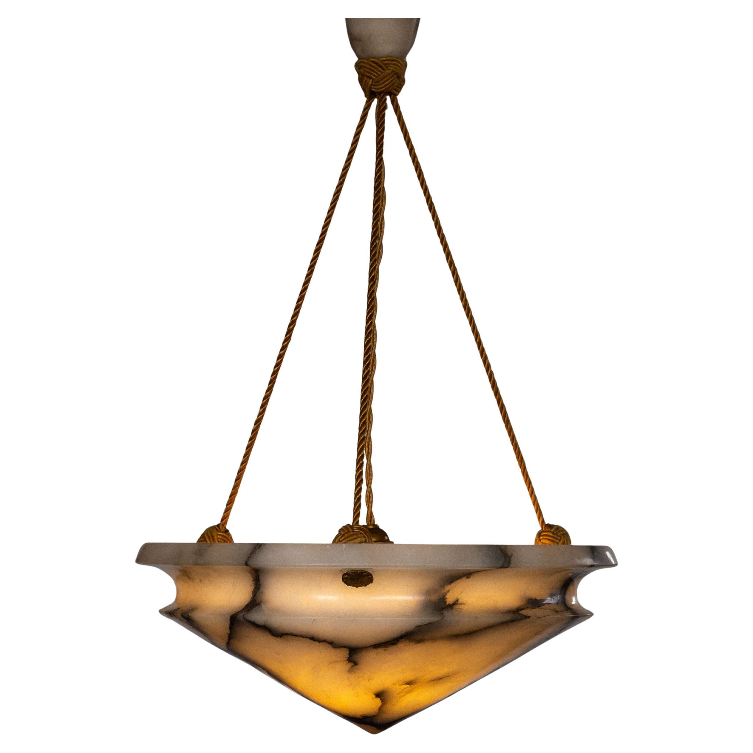Diamond Shaped Alabaster Pendant with Black & White Veining, 1930s, Art Deco