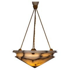 Diamond Shaped Alabaster Pendant with Black & White Veining, 1930s, Art Deco