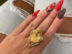 Diamond Shaped Citrine & Diamond Cocktail Ring in 14k Yellow Gold