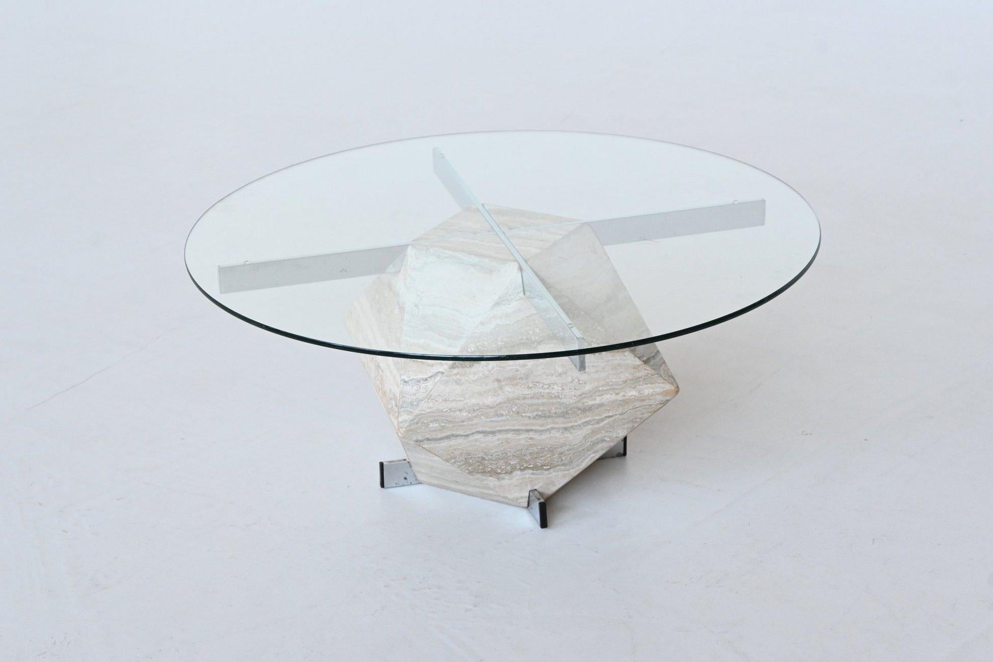 Table basse en travertin et chrome Italie 1960 en vente 7