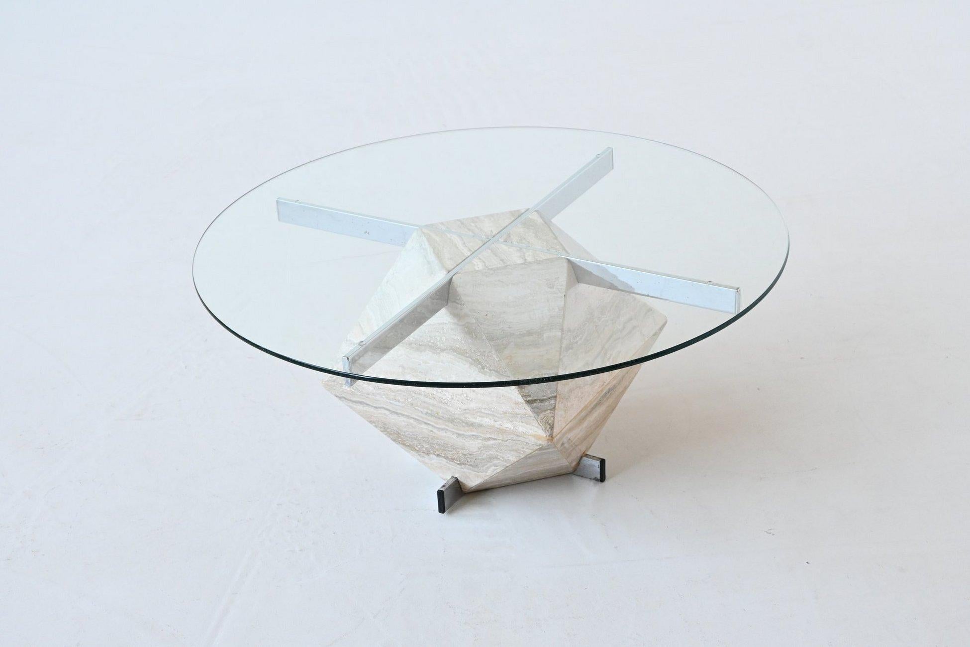 Table basse en travertin et chrome Italie 1960 en vente 8