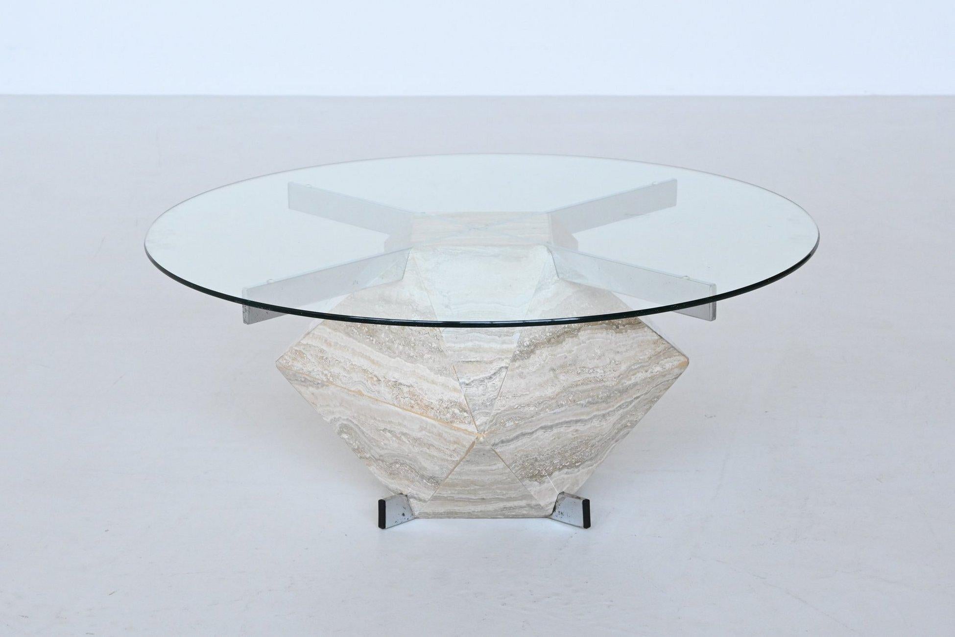 Table basse en travertin et chrome Italie 1960 Bon état - En vente à Etten-Leur, NL