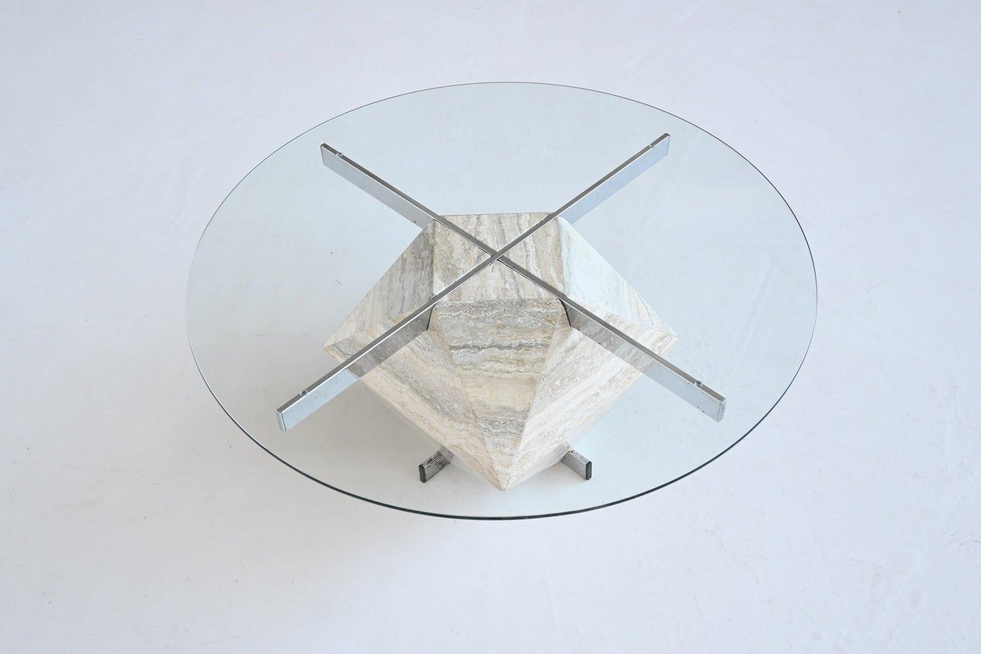 Milieu du XXe siècle Table basse en travertin et chrome Italie 1960 en vente