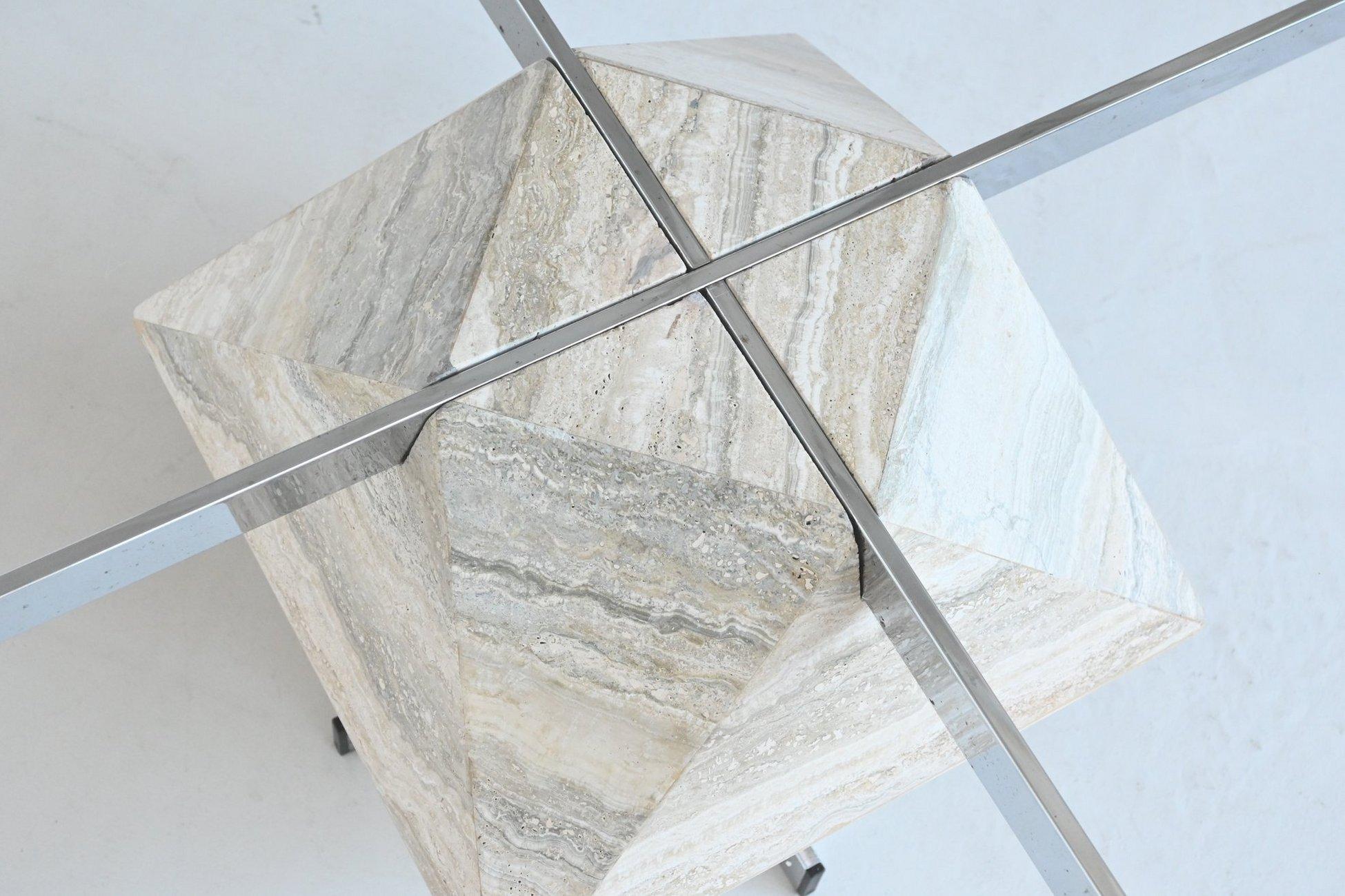 Table basse en travertin et chrome Italie 1960 en vente 1