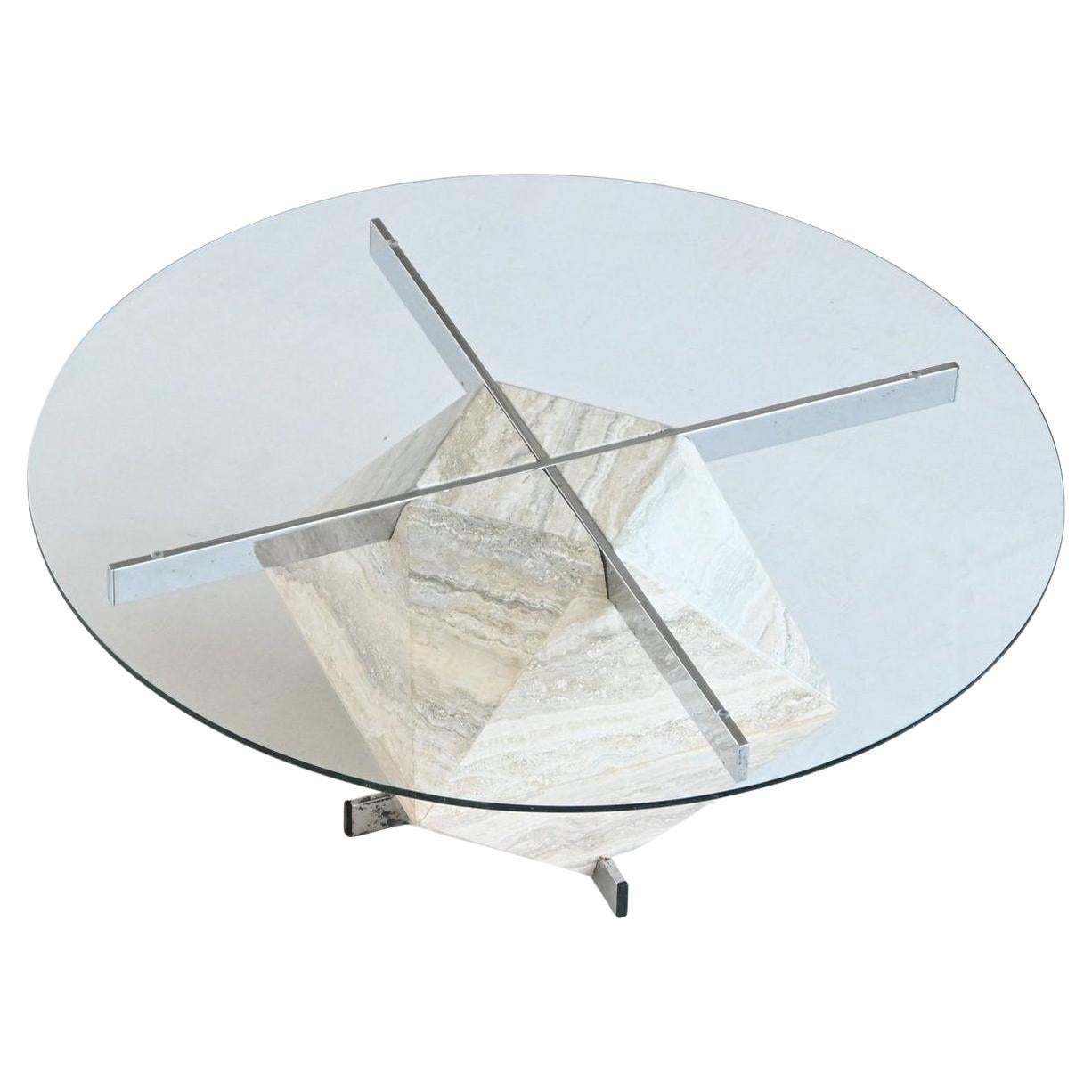 Table basse en travertin et chrome Italie 1960 en vente