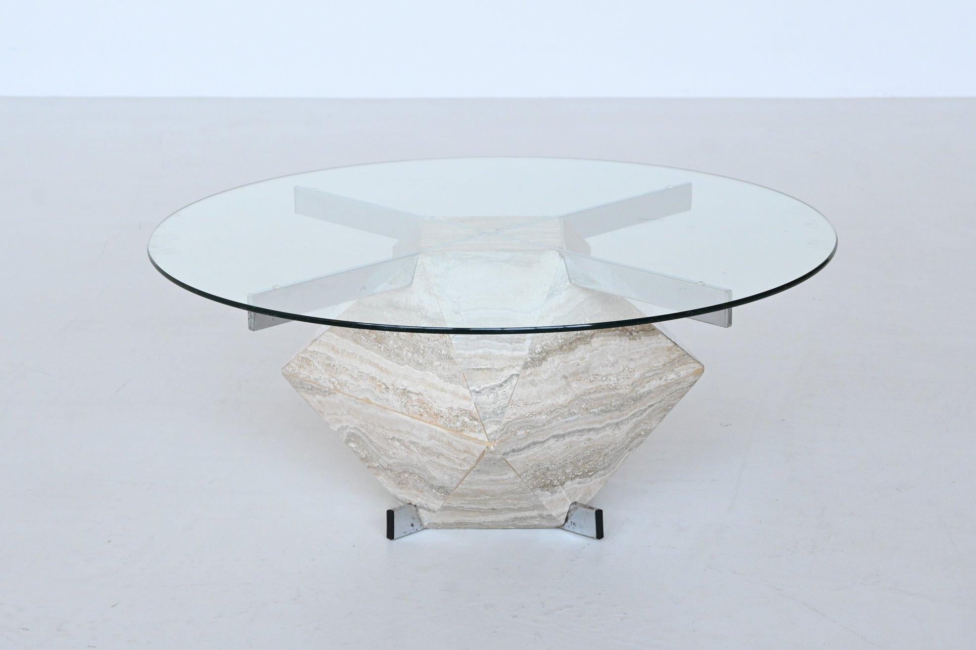 Diamond shaped coffee table in travertine mid-century Italy 1960 In Good Condition For Sale In Etten-Leur, NL