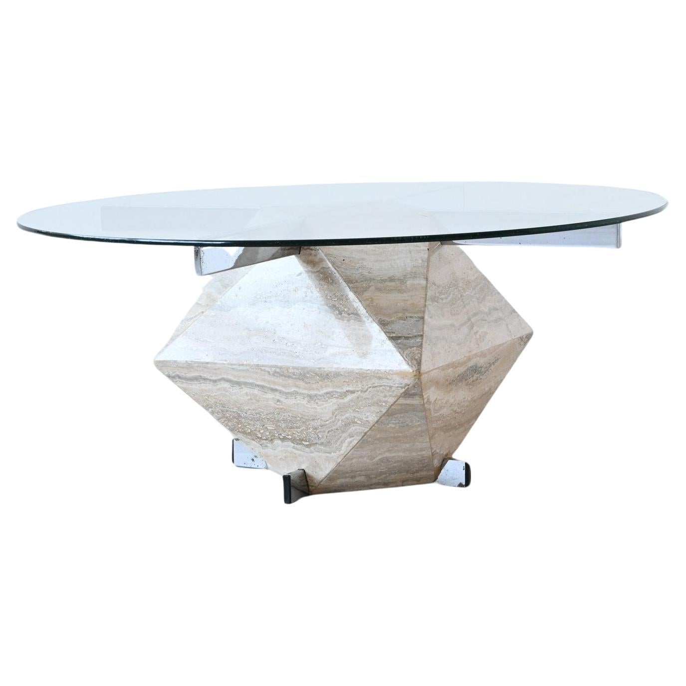Diamond shaped coffee table in travertine mid-century Italy 1960 For Sale