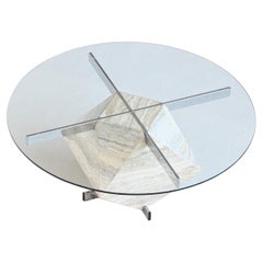 Diamond shaped coffee table in white travertine Italy 1960