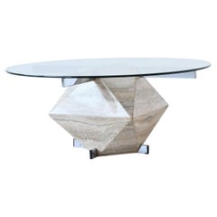 Diamond shaped coffee table in white travertine Italy 1960