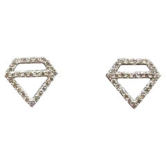 Diamond Shaped Earrings 14K White Gold Natural Diamonds New