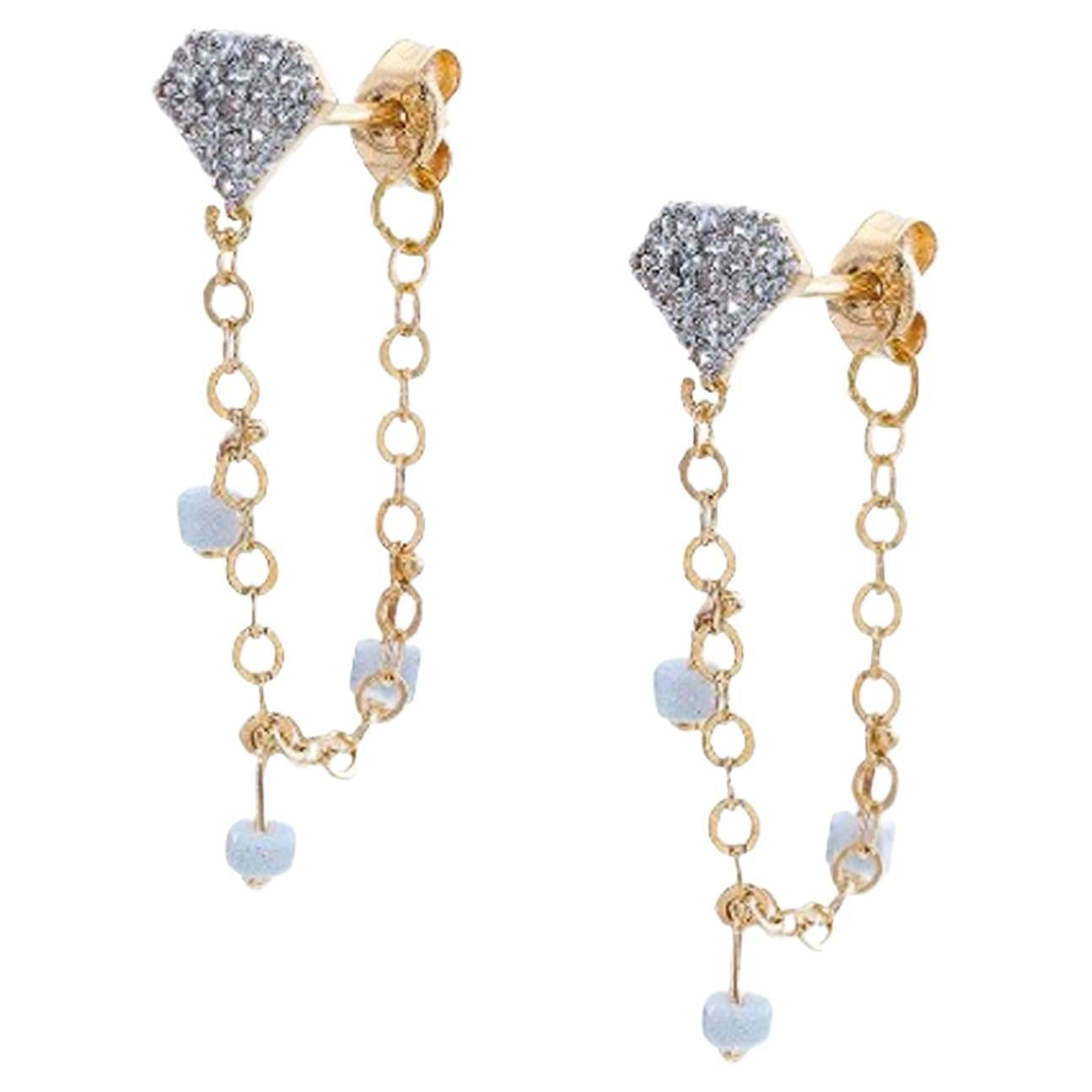 14 Karat Yellow Gold Chain Earrings. Geometric Vertical Bar Threader — free download