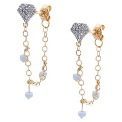 Diamond shaped earrings with 14k gold chain. 14 karat yellow gold chain studs.