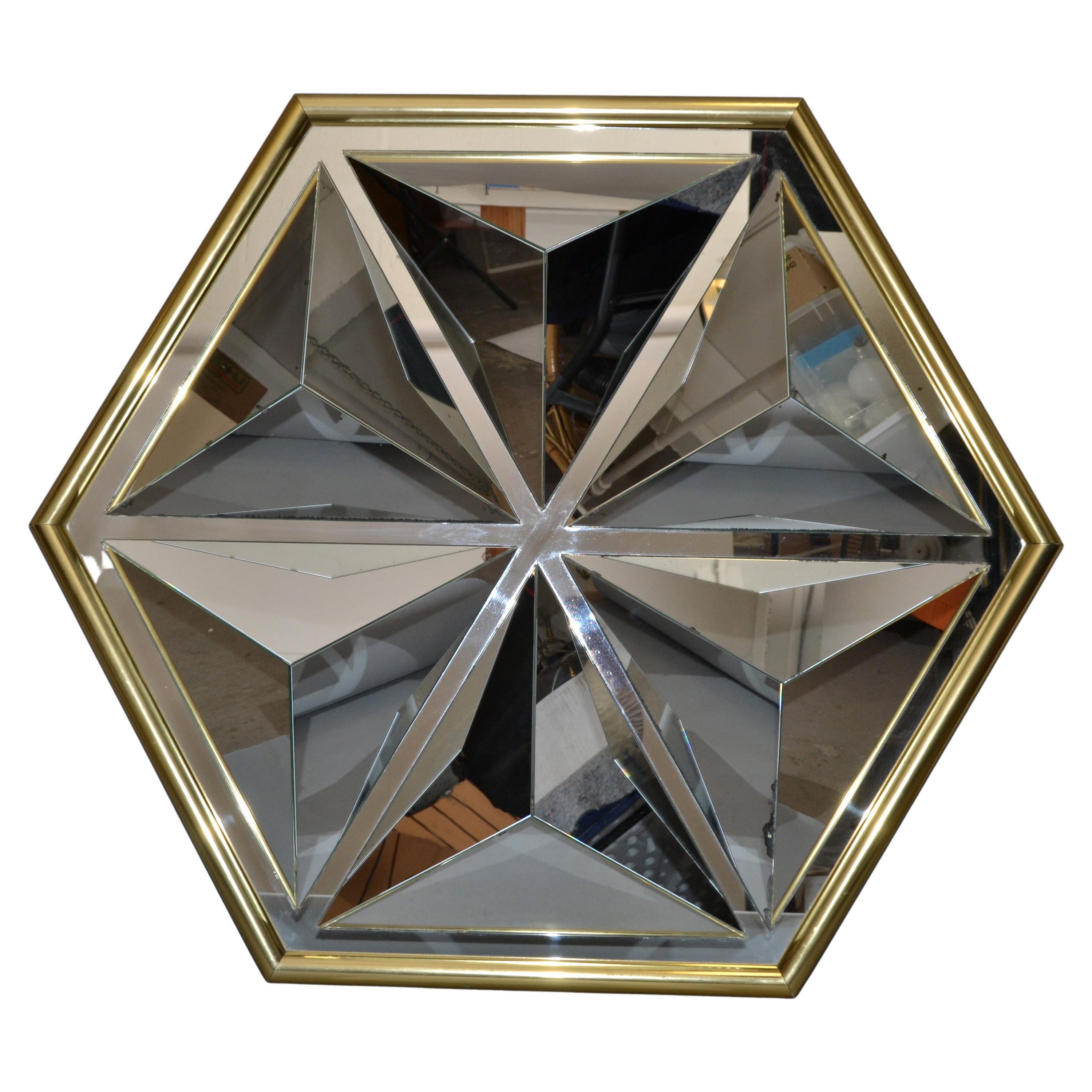 Specchio da parete ottagonale sfaccettato a forma di diamante 1976