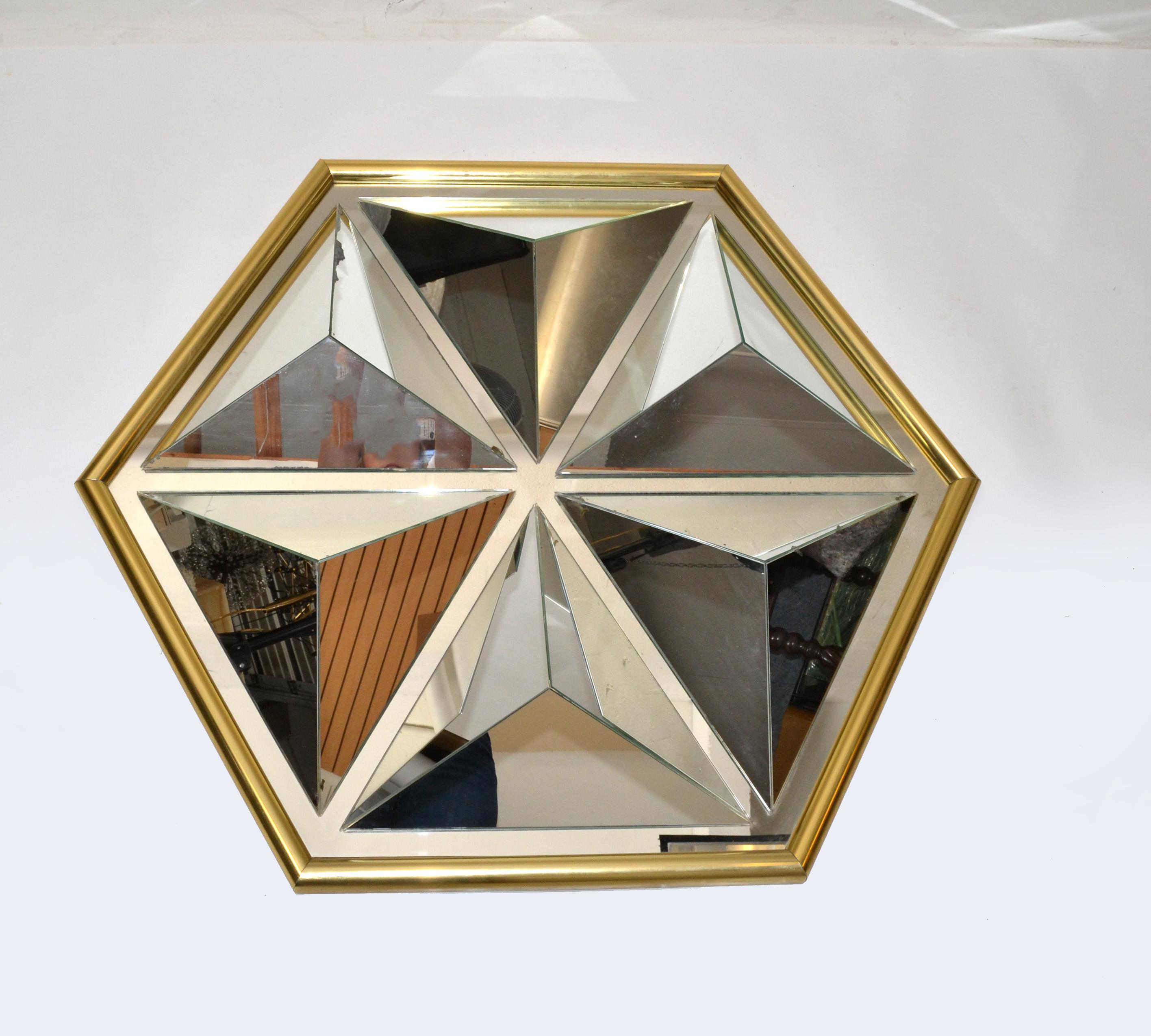 Mid-Century Modern Diamond Shaped Faceted Octagonal Wall Mirror 1976 For Sale