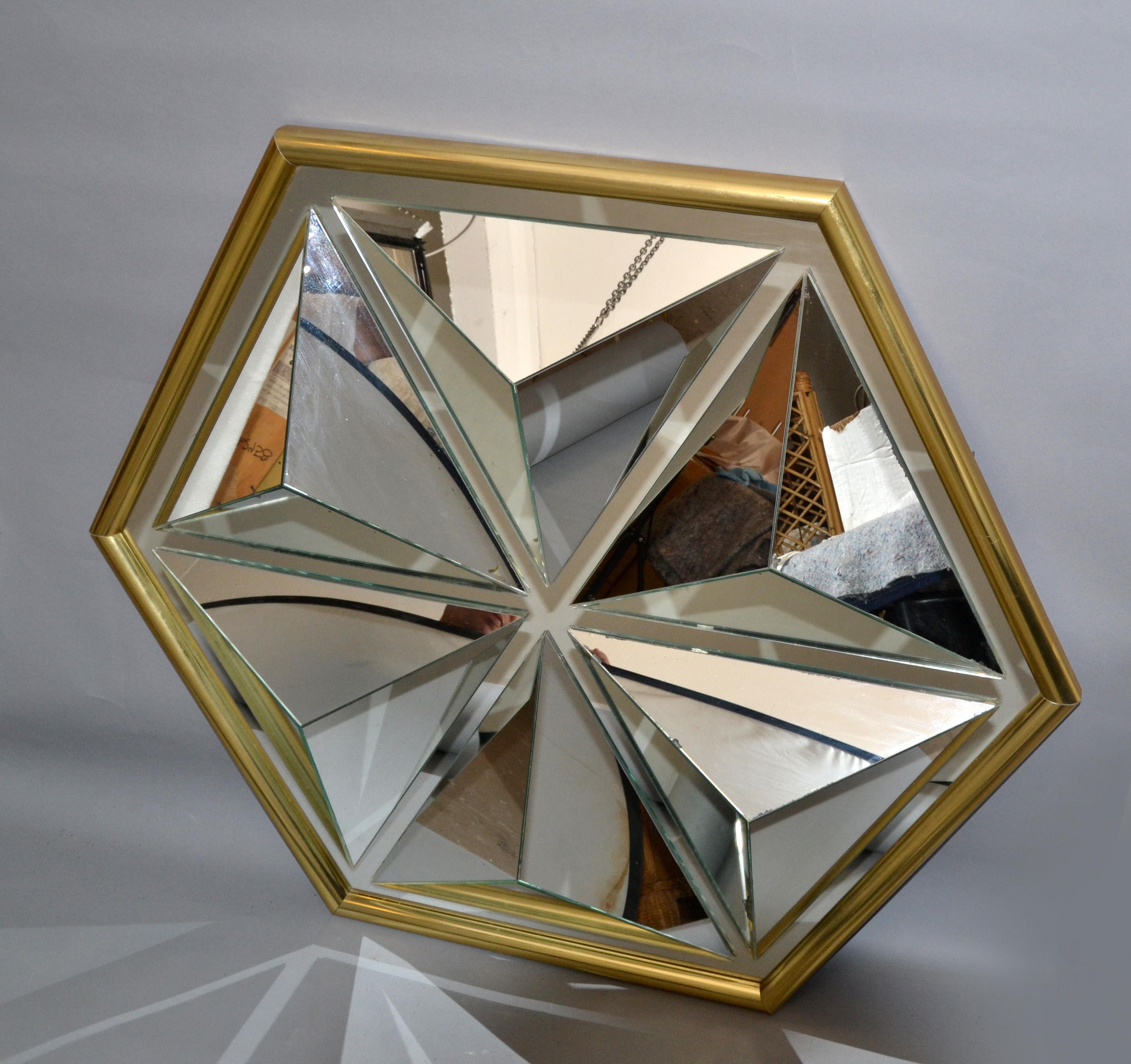 American Diamond Shaped Faceted Octagonal Wall Mirror 1976 For Sale