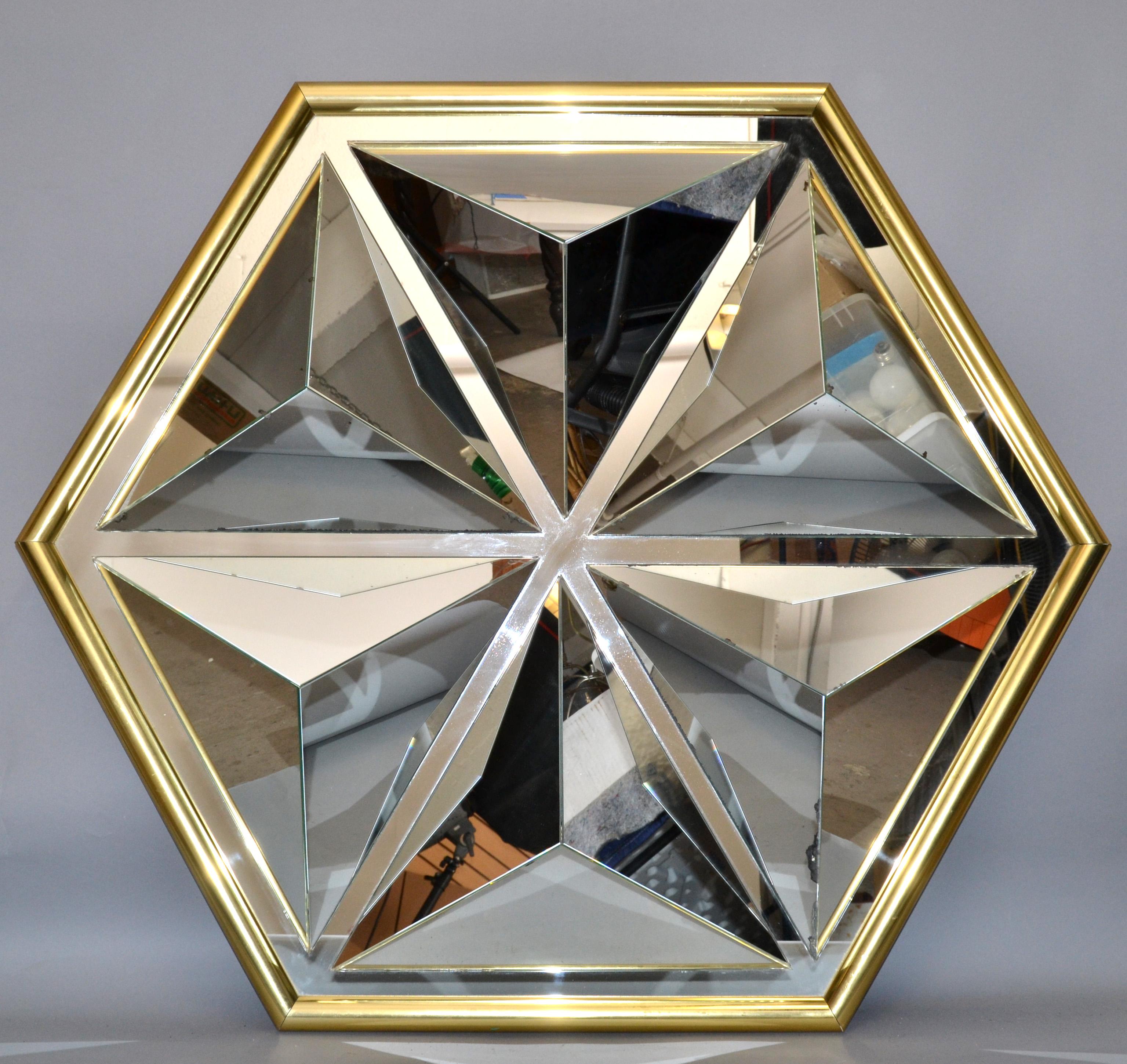 20th Century Diamond Shaped Faceted Octagonal Wall Mirror 1976 For Sale