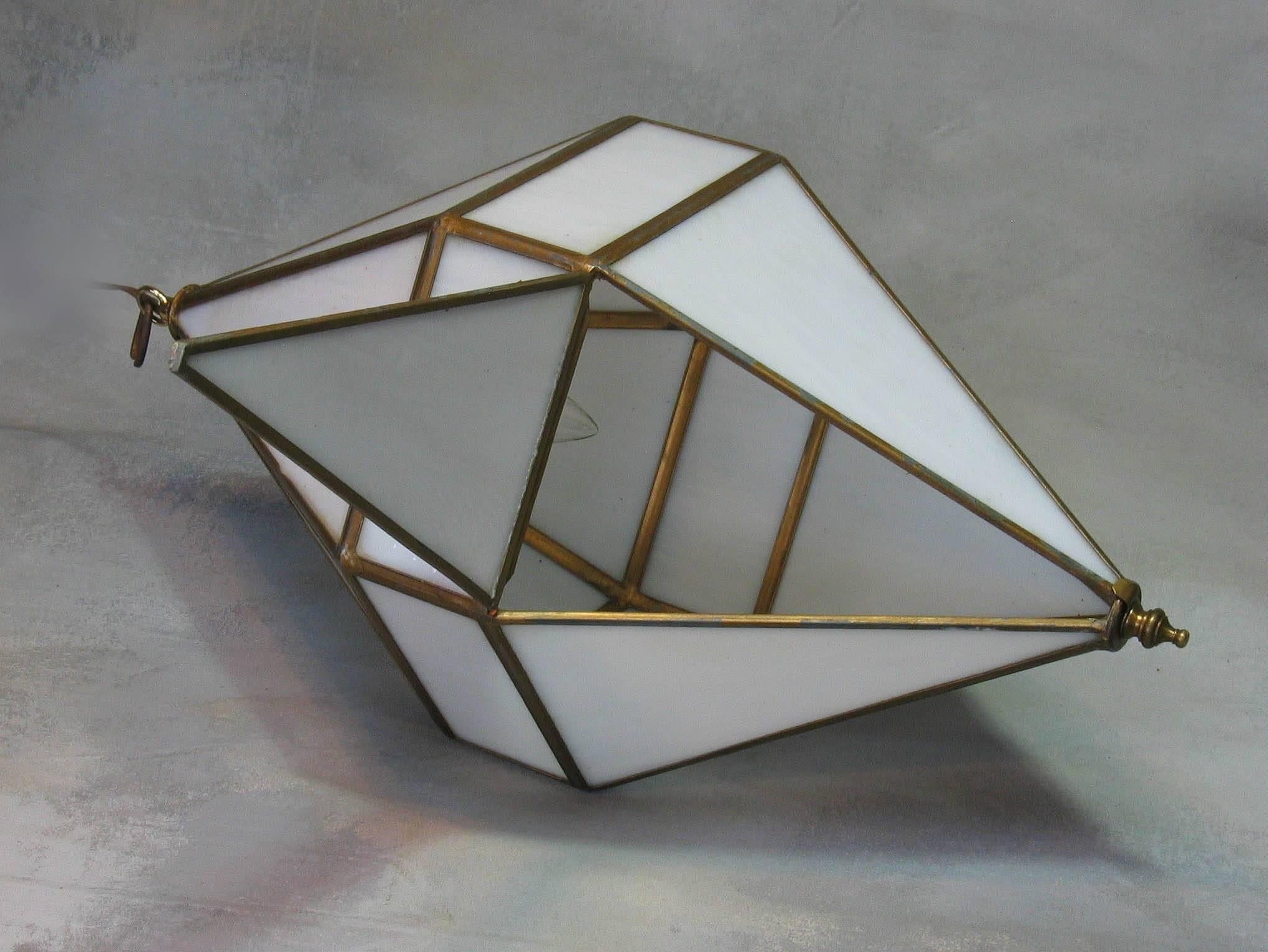 Mid-Century Modern Diamond Shaped Hexagonal Milk Glass Pendant Light, Spain, 1960