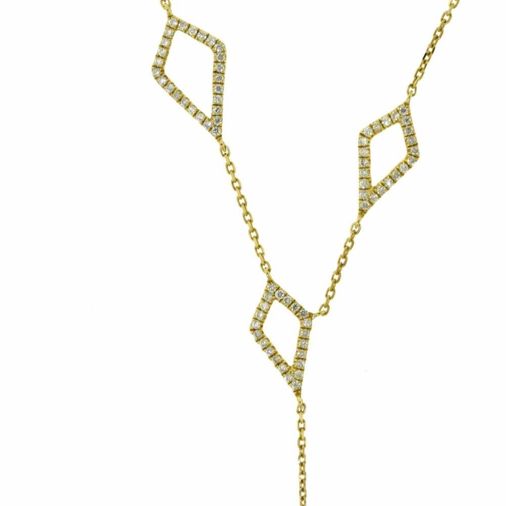 Diamond-Shaped in 18 Karat Yellow Gold Falling Diamond Lariat Necklace In Good Condition In Miami, FL
