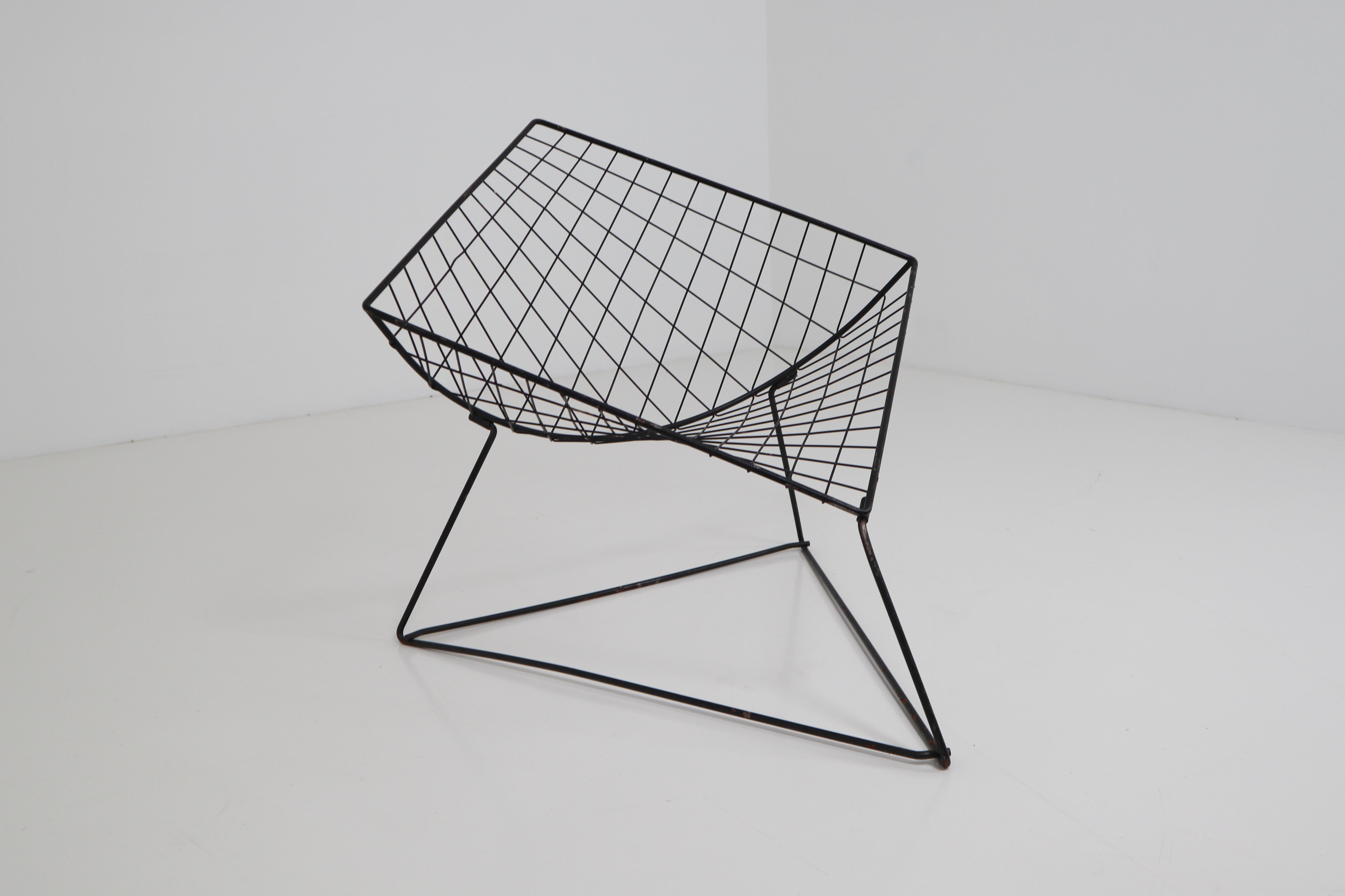 Post-Modern Diamond Shaped Metal Wired Chairs Designed by Niels Gammelgaard in the 1980s