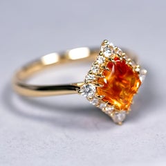 Diamond Shaped Mexican Fire Opal Diamond Engagement Ring 18K Yellow Gold