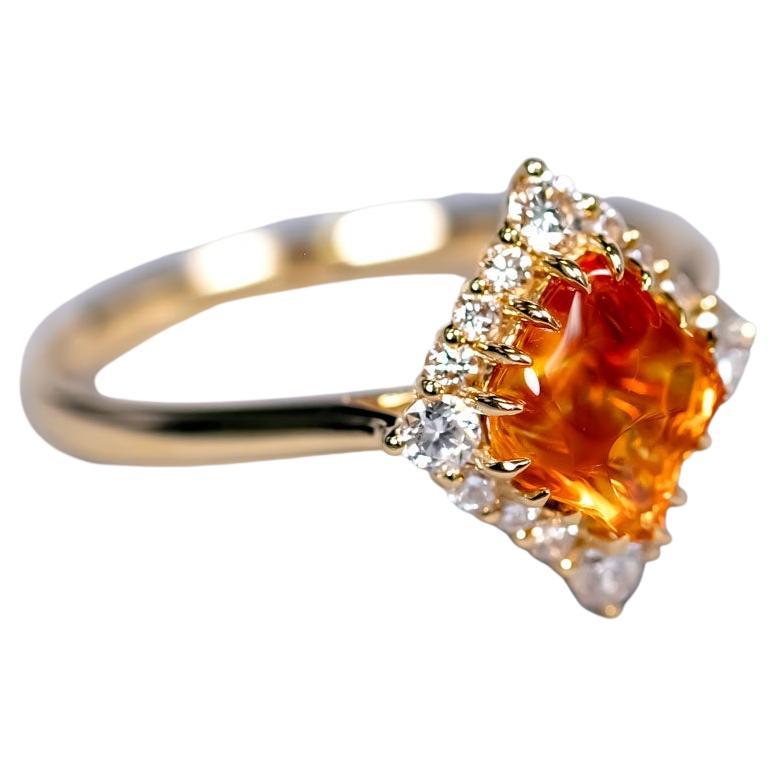 Diamond Shaped Mexican Fire Opal Diamond Engagement Ring 18K Yellow Gold