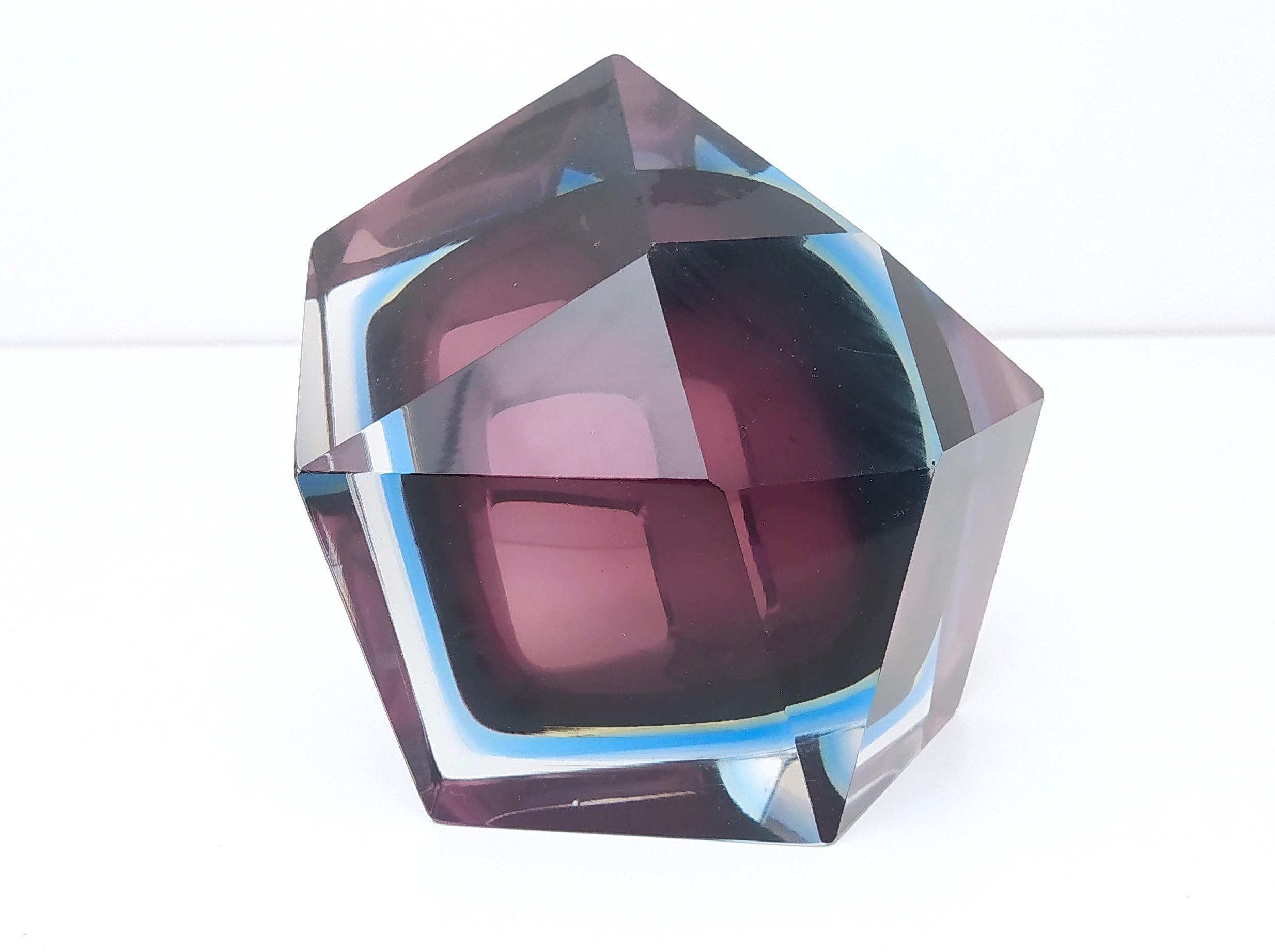 Diamond Shaped Sommerso Glass Ashtray or Catchall by Flavio Poli, Italy, 1960s 1