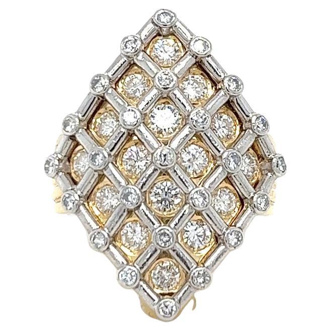 Diamond shaped two tone gold and diamond ring