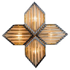 Diamond Shaped Venini Wall Light Flush Mount, Crystal Glass and Brass Italy